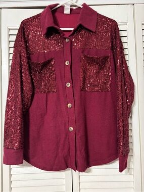 7th Ray Deep Wine Button-Up Blouse